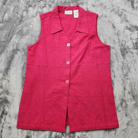 Kathie Lee Tops - Vintage Kathie Lee Top Womens L Pink Linen Cotton Blend Sleeveless Longline Vest